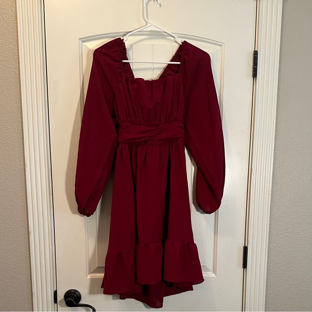 Maroon long sleeved Dress